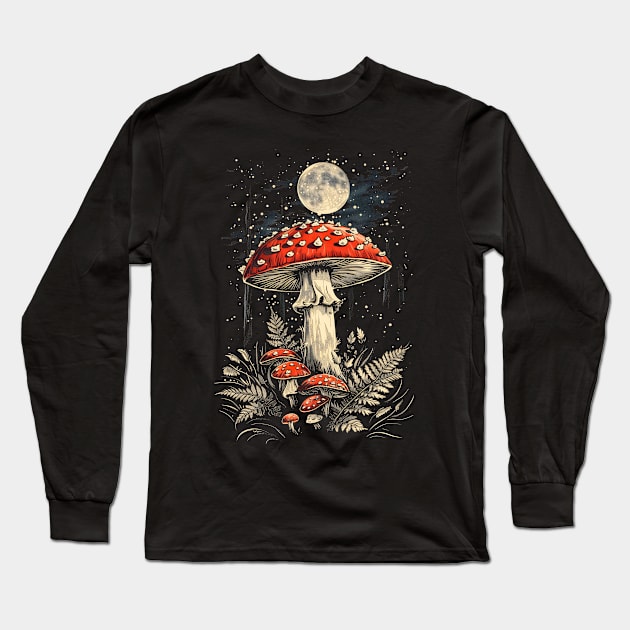 Mushrooms In The Moonlight Long Sleeve T-Shirt by Bear Face Studios